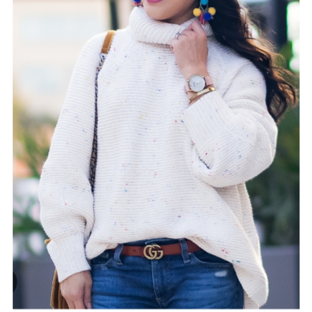 Lou & Grey Funnel Neck oversized cozy rainbow chip sweater size Small